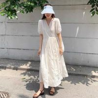 พร้อมส่ง ??? white minimal dress C3025 เดรสยาวมินิมอล เดรสยาวป้ายหน้า