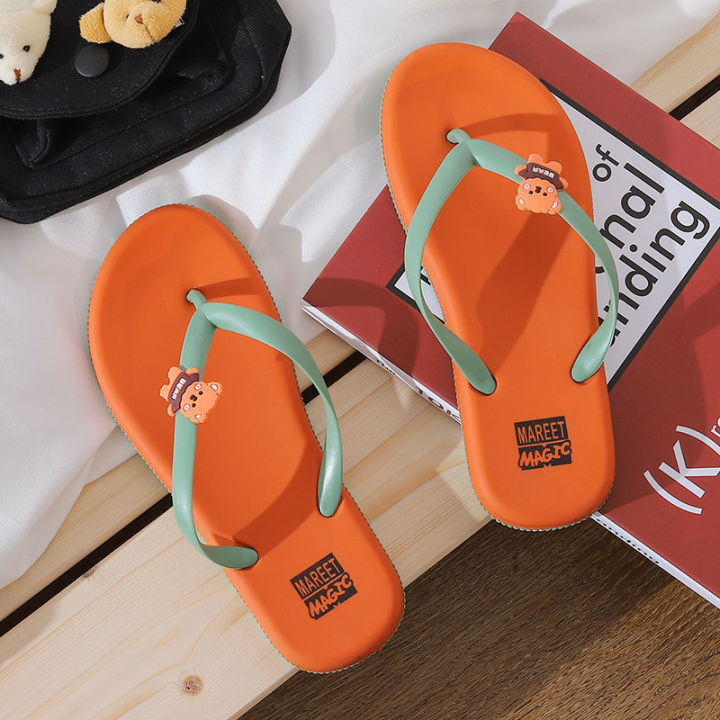 ส่งเร็วพิเศษ-flip-flops-ผู้หญิงฤดูร้อนนอกสวมลื่นสุทธิสีแดงสาวน่ารักหมีนักเรียนครัวเรือนคลิปฟุตสุภาพสตรีรองเท้าแตะและรองเท้าแตะ