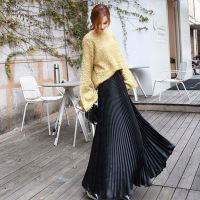 ✧﹊ 2022 Summer Fashion Vintage Silver Golden metal solid flared Maxi Skirt High Waist Beach Long Pleated Skirts for Women Ladies