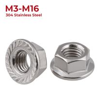 M3 M4 M5 M6 M8 M10 M12 M16 304 Stainless Steel Hexagon Flange Nuts Hex Lock Nuts With Pad Lock Nut Anti-slip Locking Nuts Nails  Screws Fasteners