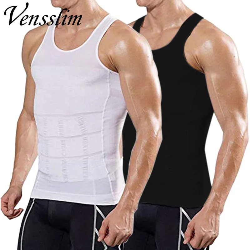 Vensslim Compression Shirt Slimming Body Shaper Vest Men Gym