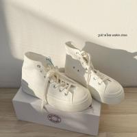 (พร้อมส่งจากไทย) รองเท้าผ้าใบหุ้มข้อ สีขาว ทรงสวยมาก พื้นสูงประมาณ 3.7 ซม. รุ่น HIGH TOP