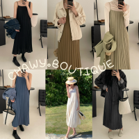 (พร้อมส่ง)? ? Pleated dress minimal C3795 เดรสยาวอัดพลีท เดรสเที่ยวทะเล เดรสยาวสไตล์เกาหลี เดรสสายเดี่ยวเกาหลี