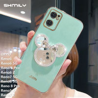 เคสโทรศัพท์ซิลิโคนสำหรับ Reno6 OPPO Reno6 5G Reno 6 Pro Reno6 Z Reno7 5G Reno8 5G Reno 8 Pro Reno5 Z Reno7 Z แฟชั่นน่ารักพลอยเทียมมินนี่เคสโทรศัพท์กระจกแต่งหน้าเคสนิ่มเคลือบอิเล็คโทรเพลทมิกกี้ดีลักซ์