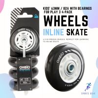 OXELO ล้อสเก็ต ล้ออินไลน์สเก็ต ล้อสเก็ต 82A ขนาด 63 มม. พร้อมลูกปืน 4 ล้อ ( Kids 63mm / 82A Inline Skating Wheels with Bearings for Play 3 4-Pack ) Roller Skate โรลเลอร์สเก็ต