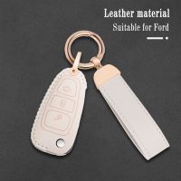 lujie Leather Car Flip Key Case Cover Protector Shell for Ford Ranger C-Max S-Max Focus Galaxy Mondeo Transit Tourneo Custom Keychain