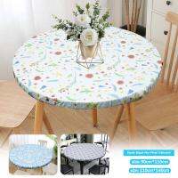 ผ้าปูโต๊ะกันน้ำ Elastic Edged Vinyl Fitted Tablecloth Flannel Backed &amp; Elastic Edge Table Cover Indoor Outdoor Round Fitted Vinyl Table Cloth Oil &amp; Waterproof Wipeable Table Protector 35 -43"/43 "ตารางกันน้ำมันเคสคลุม