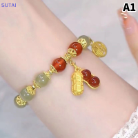 ?【Lowest price】SUTAI กำไลข้อมือถั่วลิสงแฟชั่นสำหรับแฟนสาวสร้อยข้อมือหยกหยกเลียนแบบสไตล์ฮาราจูกุสำหรับผู้หญิงของขวัญสร้อยข้อมือเครื่องประดับ