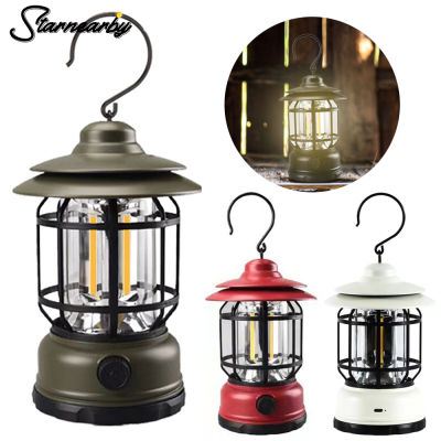 Vintage Camping Light Hanging Lanterns LED Tent Light USB Rechargeable Camping Lanterns Waterproof Led Camp Light for Outdoor