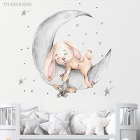 № Cartoon Rabbit Sleeping on The Moon and Stars Wall Stickers for Kids Room Baby Room Decoration Wall Decals Room Interior