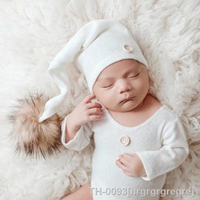 ☏✣ hrgrgrgregre 2 pcs recém-nascidos foto outfit fotografia macacão e chapéu conjunto bebê adereços macacões adicionar pom