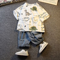 Boys Summer Suit 2023 New Childrens Fashionable Clothes Fashion Baby Summer Fried Street Short Sleeve Two-Piece Set