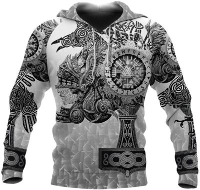 YANGFJcor Mens Womens Hoodies Fashion Hoodie,3D Full Printed Viking Medieval Vegvisir Tattoo Sweatshirt Pullover Jackets,White,M