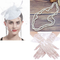 Topper Hat Hairpin Four-piece Hair Set Earrings Gloves Set Prom Hair Accessories Hairpin Veil Stewardess Headwear