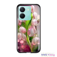 Volans เคส Vivo Y36 Y36 5G ดีไซน์ความคมชัดสูงคริสตัลดอกไม้สีชมพูหรูหรากันกระแทกมันกระจกเทมเปอร์เคสฝาหลัง