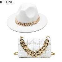 Women Oversized Chain Accessory Bag And Fedoras Hat 2-piece Sets 2022 Fashion Luxury Party Wedding Jazz Hat шляпа Door Hardware Locks