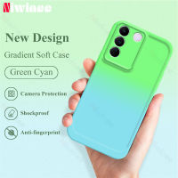 กล่องไล่ระดับสีฟ้าจาก NIWINEE สีเขียวไซยานสำหรับ VIVO V27 V27e V25 V25e V23 V23e Pro 5G V20 SE X90 X70 X60 Pro 5G แบบเรียบง่ายและมีสไตล์ฝาหลังหุ้มเคสโทรศัพท์เนื้อนิ่ม TPU Z005-1