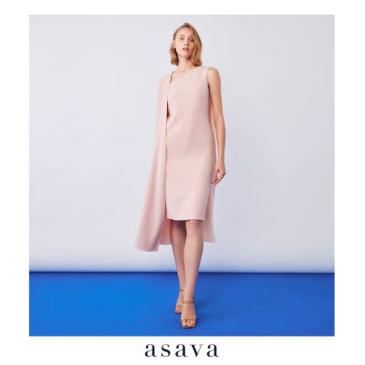 [asava rs23] Asava One-Shoulder Cape Dress เดรสไหล่เดียว แต่งผ้าเครปโอบไหล่ ซิปข้าง