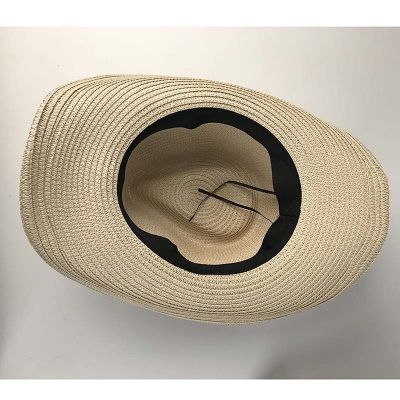 หมวกคาวบอยตะวันตกฟางม้วนขอบหมวกกันแดดสไตล์ชายหาดสำหรับผู้หญิงผู้ชายขนาด56-58ซม. สำหรับกลางแจ้งฤดูร้อน