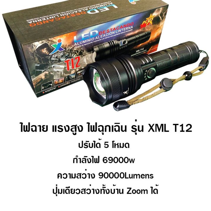 ไฟฉายt12-ไฟฉายพกพา-ไฟฉายแรงสู