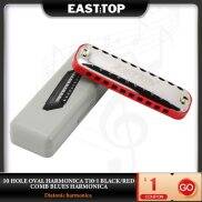 Easttop T10-1 10 lỗ hình bầu dục Harmonica Đen Đỏ Lược Hòa Tấu Blues nhạc