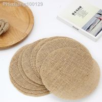 10pcs Rustic Burlap Linen Mat Round Placemats Cup Mat Coaster Table Decorations for Wedding Holiday Home Party Dining Table