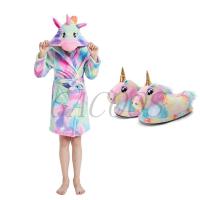 2022 Cartoon Childrens Robe Flannel Baby Bathrobe Long Sleeve Hooded Kids Bath Robe Lovely Unicorn Animal Child Boy Girls Robes