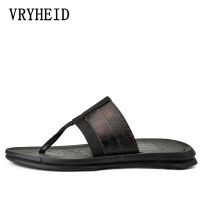 【CW】 VRYHEID Men  39;s Slippers Leather New Non-slip Flip Flops Beach Sandals Fashion Personality