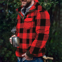 Men Winter Oversized Teddy Sweater Camo Sherpa Fleece Zipper Pullover Loose Warm Plaid Tops Plus Size 3XL Casual Sweaters