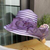 【CC】 Hat 2023 New Organza Fashion Stripes Protection Church Beach