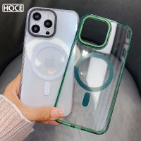 เคสชาร์จไร้สายแม่เหล็กชุบหรูหรา HOCE สำหรับ iPhone 11 12 13 14 Pro Max 14 Plus Magsafe เคสบางพิเศษกันกระแทกแบบใสฝาหลัง