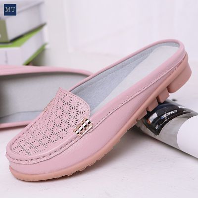 Bstore Ready Stock Woman PU Leather Outdoor Half Slipper Casual White Shoes Plus Size:35-42