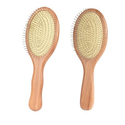 2X Wooden Steel Needle Hair Brush Pin Hairbrush Scalp Massage Improve Hair Health Wood Paddle Detangling Comb-1