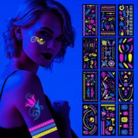 hotx【DT】 The Dark Temporary Fluorescence UV Face Fake Stickers Men Supplie