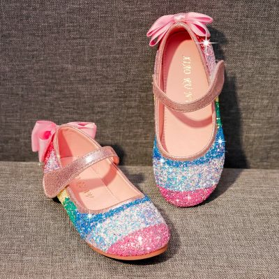Girl Shoes Spring New Girls Soft Sole Leather Shoes Rainbow Sequins Dress Princess Shoes Kids Shoes Mary Jane Shoes Zapatos Niña