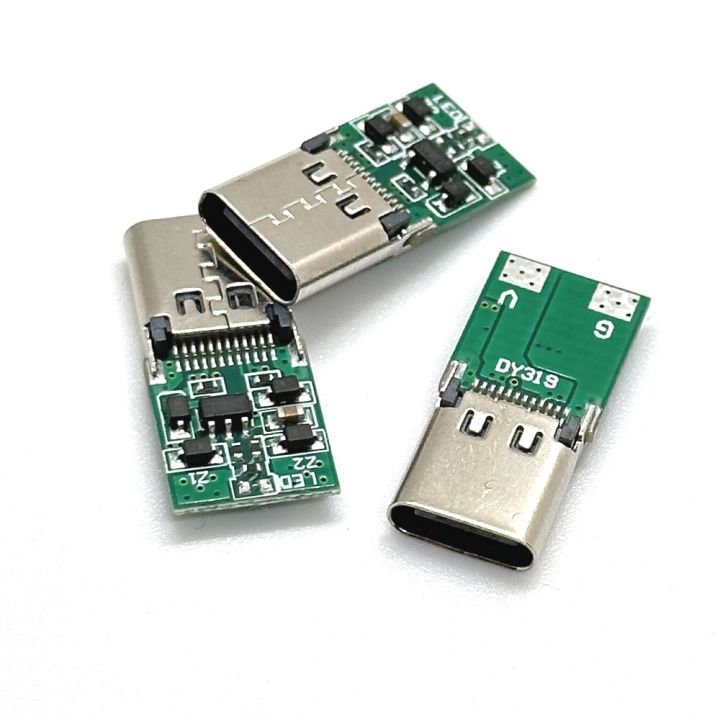 type-c-usb-24pin-female-plug-welding-connector-adapter-with-led-chip-green-blue-white-light-type-c-pd-9v-20v-charging-plugs