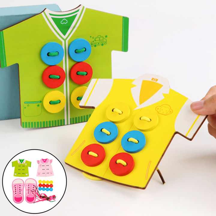 ccarte-ของเล่นร้อยเชือกไม้สำหรับเด็กเกมปริศนาสร้างสรรค์ของเล่นเพื่อการศึกษาสีชมพู-สีน้ำเงิน