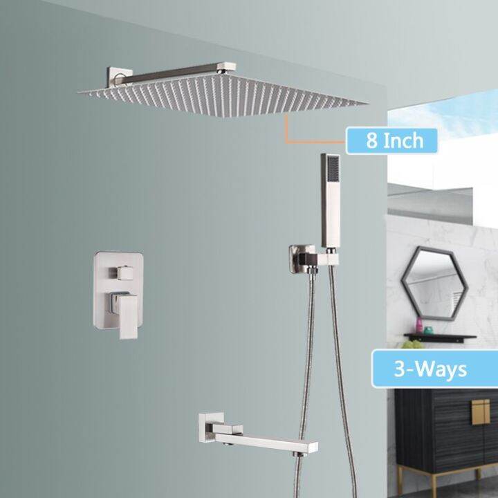 Rozin Wall Mount Rainfall Shower Faucet Brushed Nickel Concealed Bathroom Faucets 16'' Head With