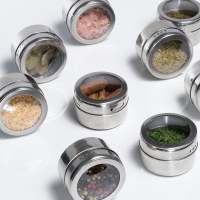 Magnetic Spice Jar Stainless Steel Seasoning Pot Set Household Condiment Bottle Magnetic Tank Rack with Stickers Kitchen Tools