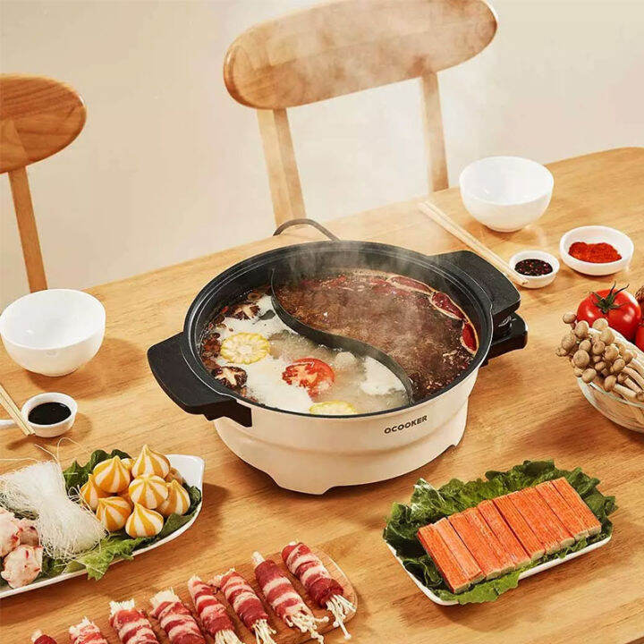 ปลั๊กอะแดปเตอร์ฟรี-demo-qcooker-cr-hg03-electric-hot-pot-2-grid-white-electric-hot-pot-หม้อสำหรับทำสุกี้-หม้อซุป-ชาบูชาบู-4l-1500w-electric-cooker-เตาไฟฟ้าอเนกประสงค์