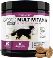 PetHonesty 10-for-1 Multivitamin with Glucosamine ( 90 Count ) Smoked Duck Flavor Senior Dog Supplement อาหารเสริมสุนัข วิตามินรวม ผิวหนัง ขน การย่อย ข้อต่อ สมองและภูมิคุ้มกัน หมา