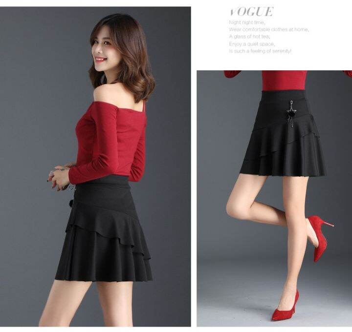 red-korean-style-short-hip-skirt-womens-knitted-skirt-urban-commuter-ol-style-high-waist-ruffled-chic-fishtail-skirt