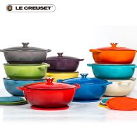 สีเย็น LE CREUSET ฝรั่งเศสนำเข้าของเคลือบหม้อเหล็กหล่อ24เซนติเมตรลึกทอดกระทะสตูว์ทอด Sukiyaki Mama หม้อ