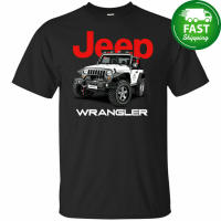 H JEEP Wrangler เสื้อยืดสีดำโลโก้รถยนต์บุรุษ USA แขนสั้น เสื้อยืดคอกลมผ้าฝ้าย