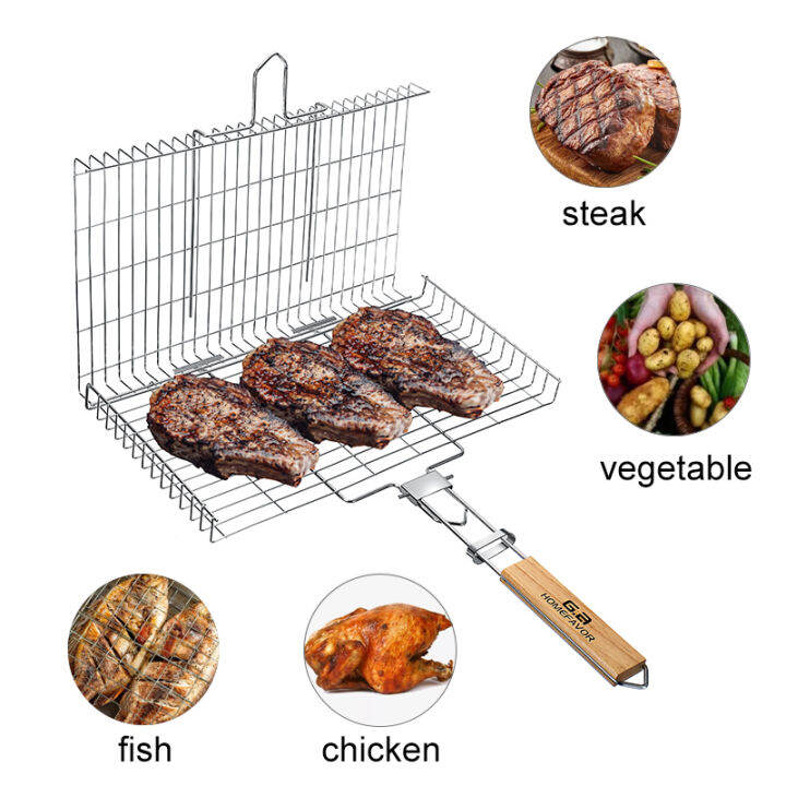 bbq-grilling-basket-304-stainless-steel-rustproof-portable-barbecue-tool-outdoor-grill-accessories-for-steak-chops-vegetable