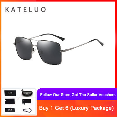 Kateluo  ยี่ห้อวินเทจบุรุษแว่นกันแดด UV400 แก้วเลนส์แว่นตาอาทิตย์สแควร์ขับรถแว่นตาแว่นตาสำหรับผู้ชาย 98015