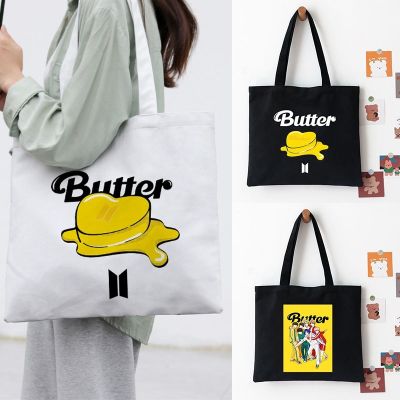 ☸ กระเป๋าผ้าสะพายไหล่ ลาย Bts Butter Kpop Tote จุของได้เยอะ สำหรับผู้หญิง