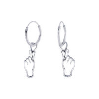 Silver thai Silver Snap Hoop Earrings with Charms  เครื่องประดับเงินแท้ ต่างหูเงินแท้925 แบบห่วงรูปมือเงิน