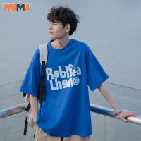 WOMA เสื้อยืดแขนสั้นผู้ชาย,เสื้อยืดลำลองย้อนยุคแฟชั่นใหม่แขนสั้น