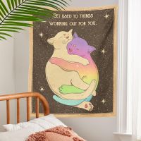 Cat Tapestry Tarot Wall Hanging Sun Moon Embrace Wall Art Tapestries for Living Room Kids Room Bedroom Room Decor Wall Art